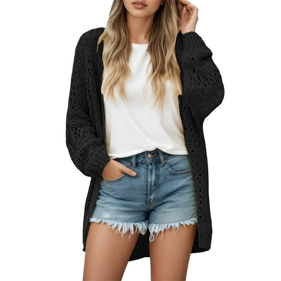 Hcyirli Women's Elegant Knit Fall Cardigan Sweater Coat Casual Lace Outerwear for Fall Winter Daily Wear Black XXXL