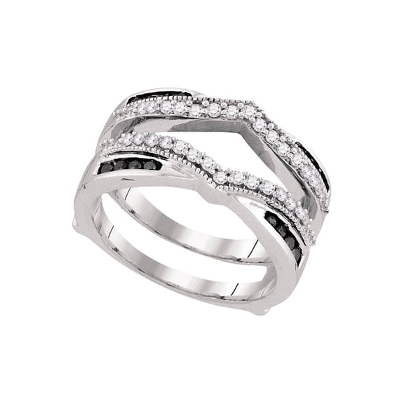 10kt White Gold Womens Round Black Color Enhanced Diamond Wrap Ring Guard Enhancer 1/2 Cttw