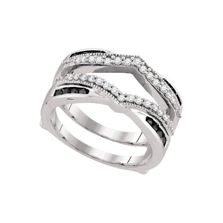 Mia Diamonds 10kt White Gold Womens Round Black Color Enhanced Diamond Wrap Ring Guard Enhancer 1/2 Cttw