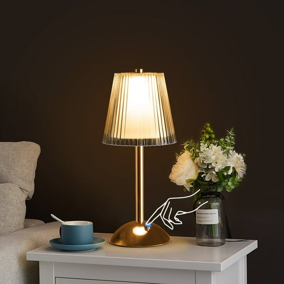 Joyfair Crystal Table Lamp, Rechargeable Battery Operated Lamp with 3 Color Temperatures, Portable LED Wireless Touch Lamp, Gold Bedside Lamp for Bedroom Living Room Kitchen, Bulb Included