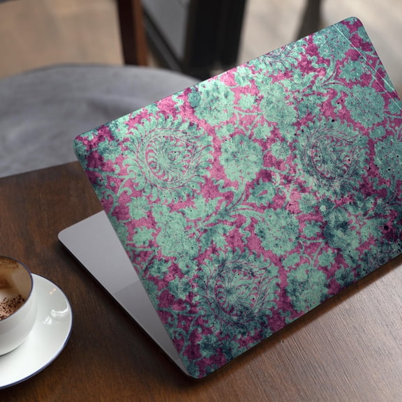 DesignSkinz Grungy Teal and Pink Damask Pattern Full-Body Skin Decal Wrap Cover for MacBook 12" Retina (A1534)