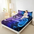 thumbnail image 5 of Feelyou Futuristic Game Controller Twin Sheet Sets for Kids, Purple Blue Honeycomb Twin Fitted Sheet, Gaming Gamer Gamepad Flat Sheet, Luxury Bedroom Decor, 3-Piece, 5 of 8