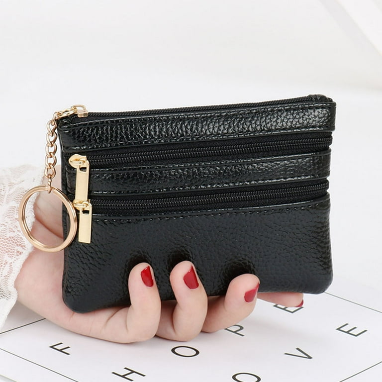 2023 New Women Wallet Genuine Leather Double Zipper Coin Purse Bag Large  Capacity Clutch Wallets with Keychain Ring Money Purses