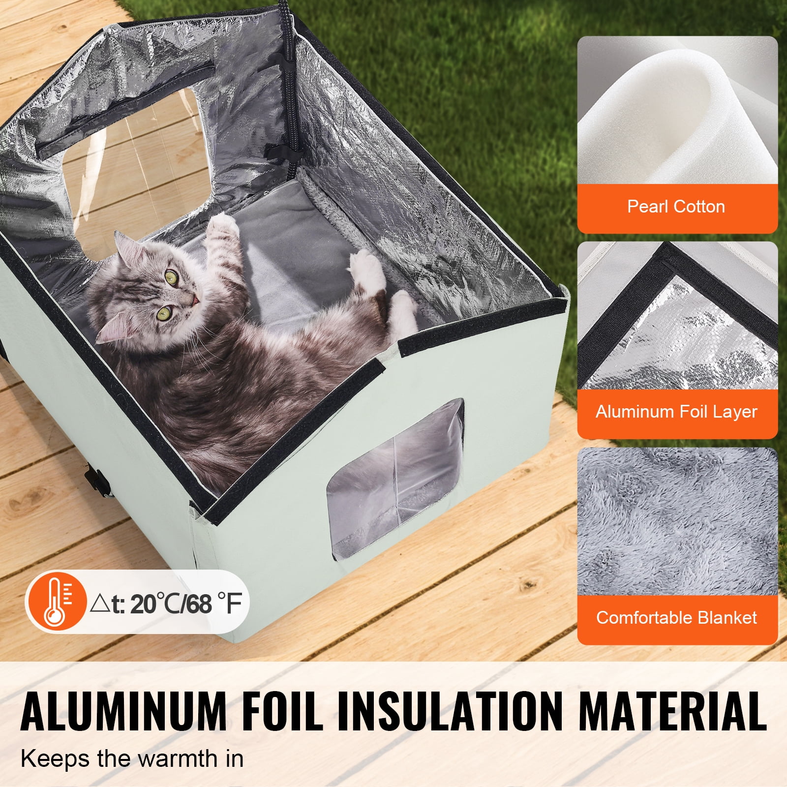 VEVOR Heated Cat House, Outdoor Kitty Shelter, 600D Oxford Cloth Foldable Cat Shelter with Heated Pad for Winter to Stay Warm and Cozy, Green (Middle)