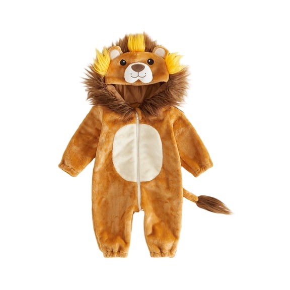 RUINIXCW Toddler Baby Lion/Horse Cosplsy Zip Front Plush Long Sleeve Hooded Jumpsuit