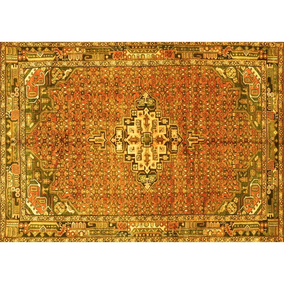 Ahgly Company Machine Washable Indoor Rectangle Persian Yellow Traditional Area Rugs, 5' x 7'