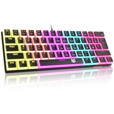 BENGOO Mechanical Gaming Keyboard, Mini Wired Ke60% Rainbow LED Backlit Compact Keyboard with 61 Keys and Blue Switches