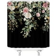 thumbnail image 3 of Leaves Floral Shower Curtain Green Leaves Pink Flower Boho Botanical Tropical Leaf Bohemia Plant Nature Black Bathroom Home Curtain with Hooks,70" Wx70 H, 3 of 6