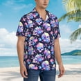 thumbnail image 3 of Sikiie cool flower Skull Print Men's Hawaiian Shirt, Summer Beach Button Pocket Short Sleeve T-Shirt,3X-Large, 3 of 7