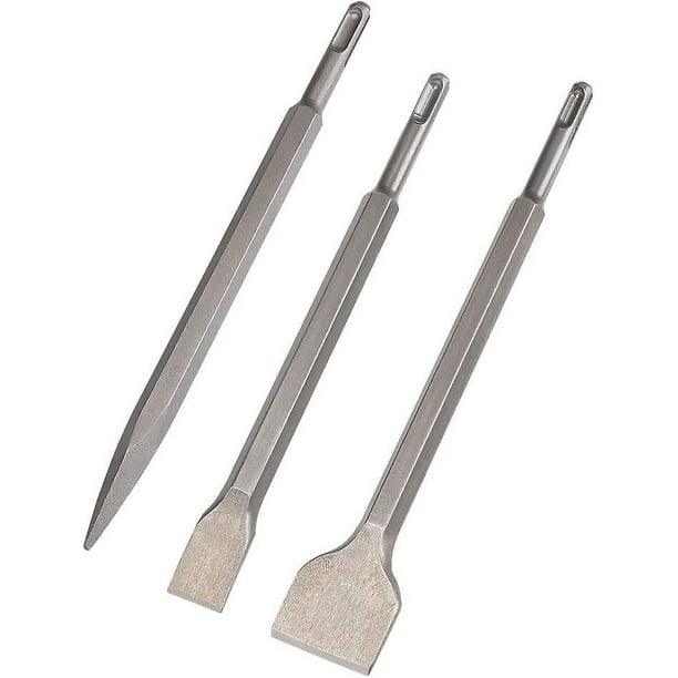 Juego de 3 cinceles (cincel ancho, cincel plano, cincel puntiagudo) para taladros ligeros y martillos de impacto, trabajo estándar en bloques de construcción de baldosas de hormigón