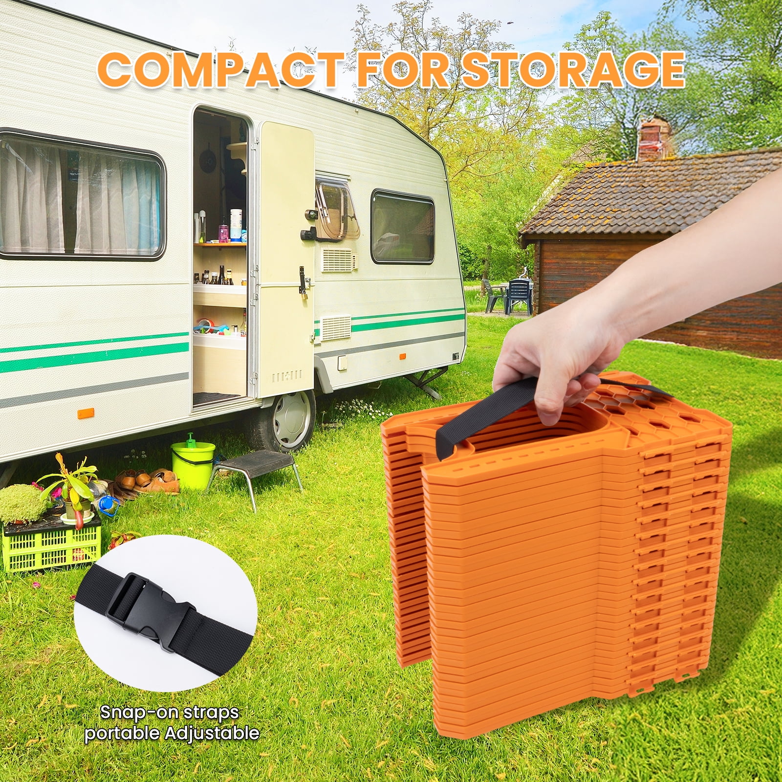 RV Sewer Hose Support, 15FT Adjustable RV Hose Support Holder Camper Sewer Hose Support for Fast & Secure Dumping with carrying Strap, Orange