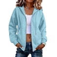 thumbnail image 4 of Women's Zip Up Hoodie Drawstring Kangaroo Pocket Sweatshirt Dropped Shoulder Loose Fit Casual Jacket Light Blue XL, 4 of 5