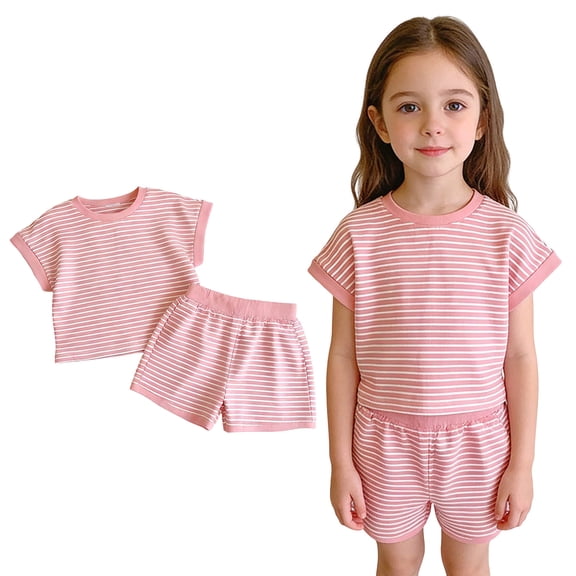 2 Piece Outfits Sets Short Sleeve Striped T Shirt Top and Shorts Set Girl Summer Clothes Girls Size 9-10 Years Outfits