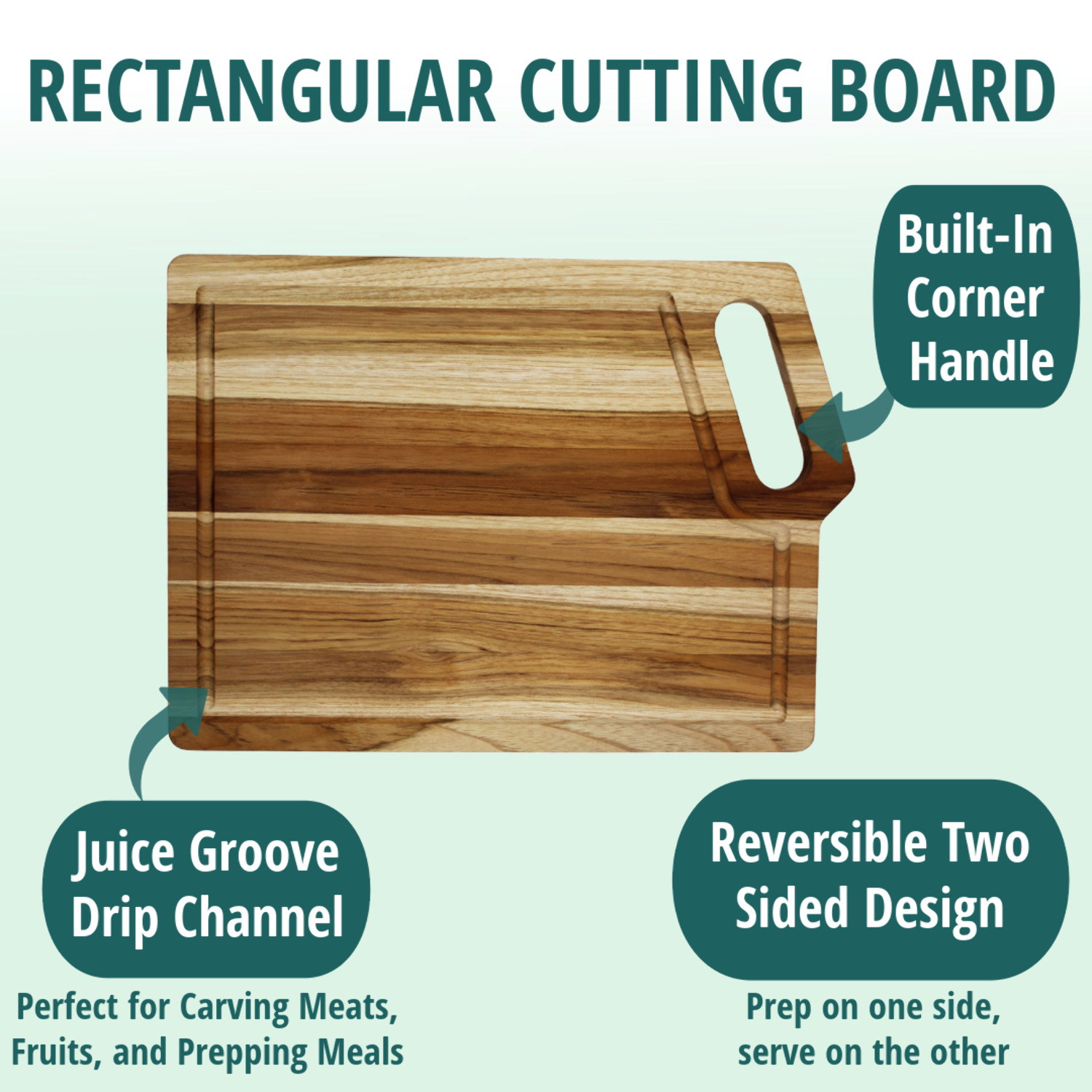 EcoDecors 3 Piece Teak Wood Cutting Board Set with Juice Groove  Handle