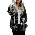 thumbnail image 2 of Women's Fashionable Casual Zippered Hooded Sweatshirt Jacket with Christmas Print and Drawstring, Furry Plush for Winter,Navy,L, 2 of 7