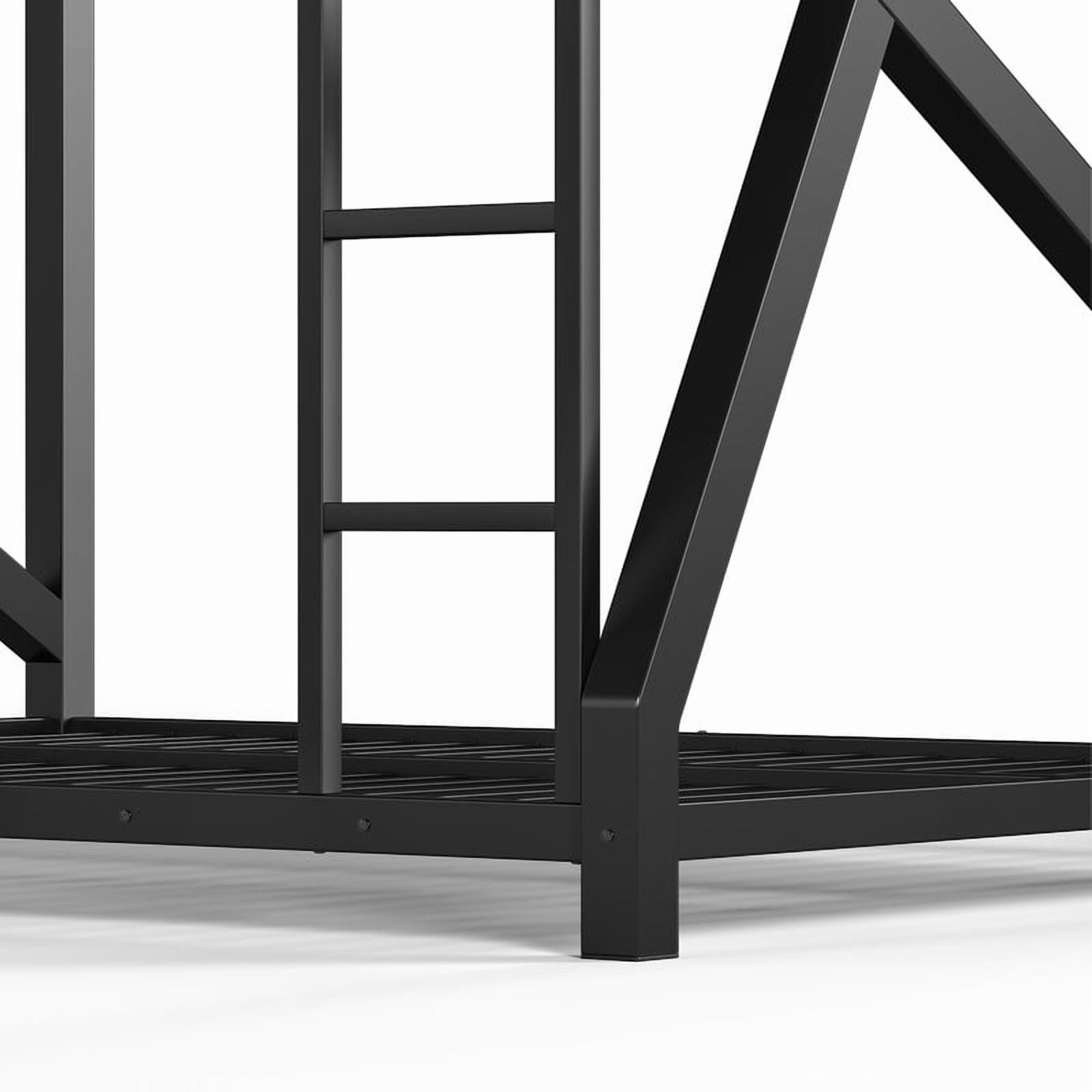 59''H Low Profile Queen-Over-Queen Teens Bunk Bed with Built-In Ladder, Kids Black Metal Bed Frame with Guardrail