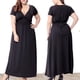 thumbnail image 2 of Vestido de cintura de manga corta con cuello en V sólido Fridja talla grande bnh6369, 2 of 8