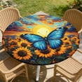 thumbnail image 3 of Round Table Cover for Round Tables 36"-70", Fitted Tablecloth with Elastic for Indoor Outdoor Party Holiday, 3 of 8