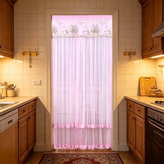 Doorway Mesh Curtain Screen with Double-Layer Lace, Summer Door Cover for Kitchen, Bedroom and Room Divider Decor, 79 x 40 Inch