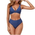 thumbnail image 2 of Bathing Suits Women Womens V-Neck Bikini Set Wide Straps Push up Tops High Waist Bottom, Summer 2-Piece Bathing Suit Navy L, 2 of 9