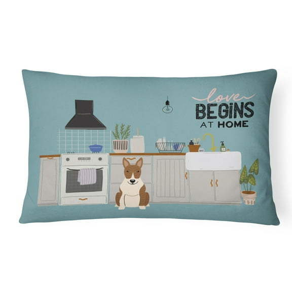 Carolines Treasures CK7841PW1216 Brindle Bull Terrier Kitchen Scene Canvas Fabric Decorative Pillow 12H x16W multicolor
