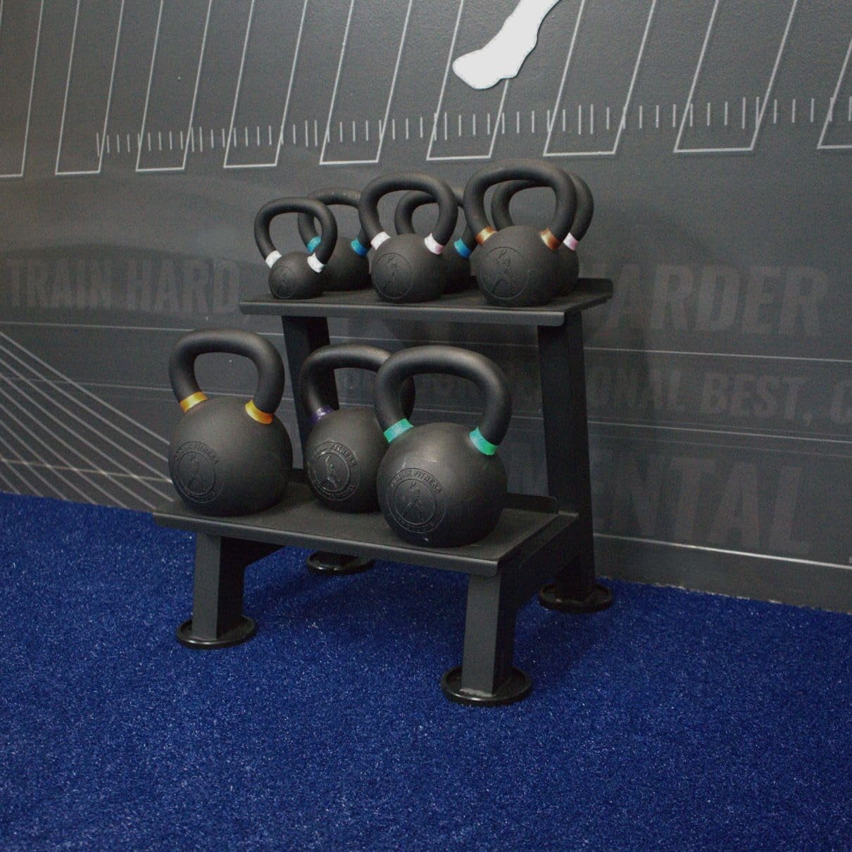 Gronk Fitness Kettlebell Storage Rack | 2-Tier Shelf with Scratch-Resistant Padded Shelves | Heavy-Duty Weight Rack for Home Gym & Strength Training | Organize Kettlebells & Gym Equipment