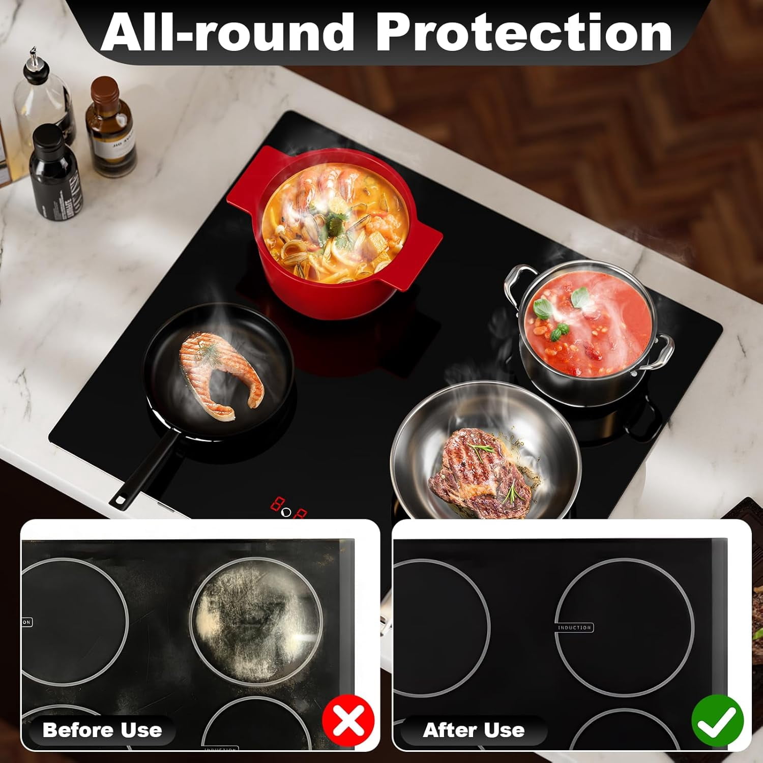 60 x 52 Induction Hob Protector Mat Silicone Induction Hob Cover Electric Stove Burner Scratch Protector Covers Heat Resistant BPA Free for Stove Multifunctional Silicone Mats