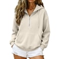 thumbnail image 6 of HOSIA Quarter Zip Hoodie for Women Lounge Outfit Boho Loose Comfy Lounge Hooded Sweatshirts Hiking Outfit Sports Tunic Tops Loose Loose Casual Fashion Track Jacket with Pockets Beige L, 6 of 9