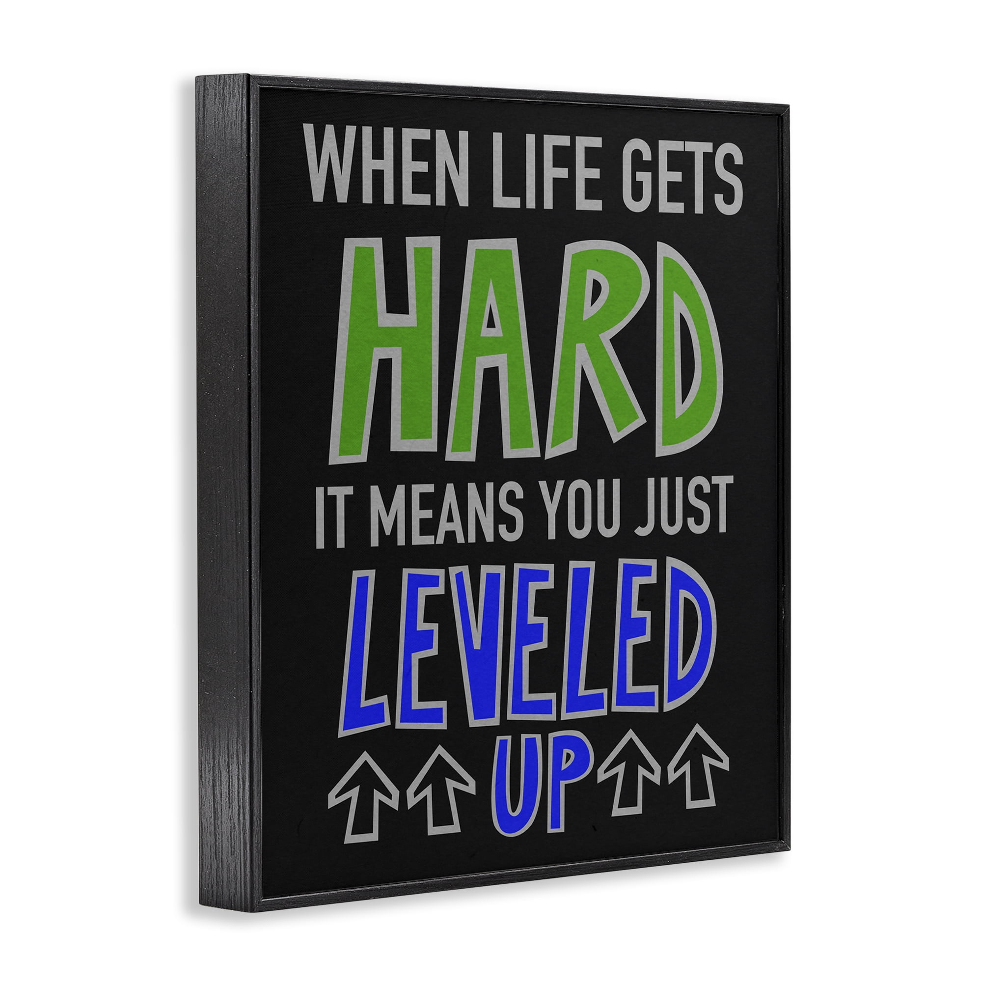 Stupell Industries Leveled Up in Life Typography Painting Black Framed Art Print Wall Art, 24 x 30