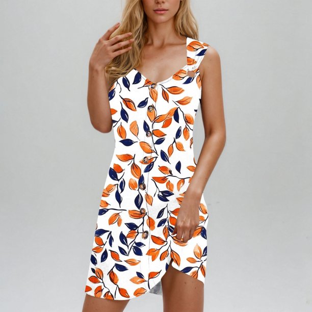 Camisón de poliéster para mujer, vestido de tirantes con cuello en V y botones para vacaciones de primavera y verano.