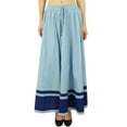 thumbnail image 1 of Bimba Jupe Longue Maxi pour Femmes avec Bordure Contrastée Jupe Boho avec Taille Élastique, 1 of 8