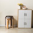 thumbnail image 3 of Banqueta de madera de caucho moderna y apilable, diseño minimalista para cocina o comedor, acabado natural, fácil de almacenar, incluye 2 piezas., 3 of 6