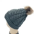 thumbnail image 3 of UTSJKR Women's Winter Soft Knit Beanie Hat with Faux Fur Pom Pom Warm Skull Cap Beanies for Women Thick Warm Ear Protection Hood Dark Gray, 3 of 3