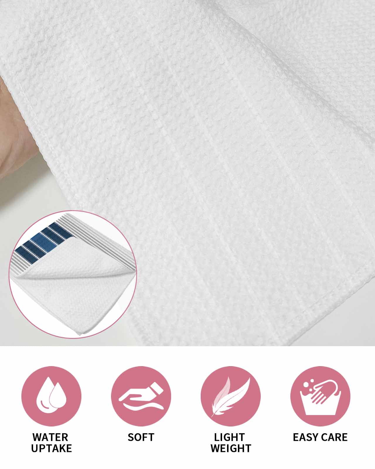 Lake Blue Stripes Kitchen Dish Towels for Drying Dishes Set of 4, Minimalist Abstract Vertical Lines Waffle Weave Microfiber Terry Hand Tea Bathroom Towels Quick Dry & Absorbent Towel 15.7x23.6