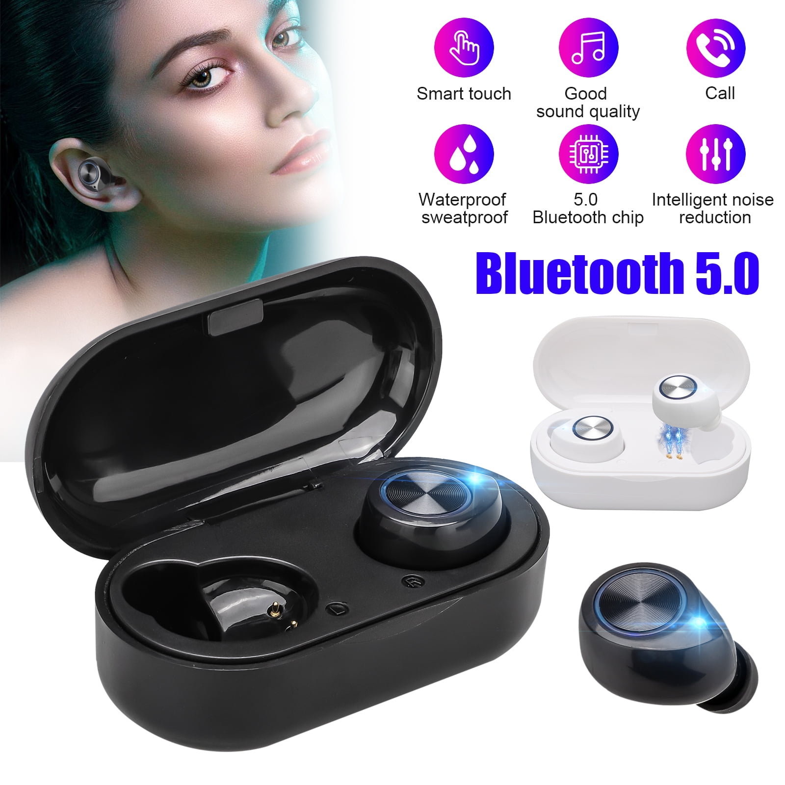 Wireless Bluetooth Earbuds, EEEKit TWS Bluetooth 5.0 HiFi Stereo Headset Handsfree Call Sport Earbuds with Built-in HD Mic and Charging Case Compatible with iPhone Samsung Huawei Android