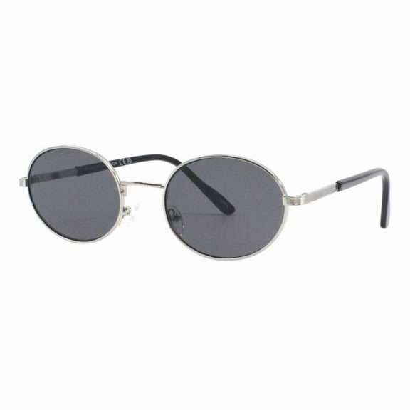 Oval Sunglasses Retro Small Frame UV400 Unisex Vintage Shades Silver, Black