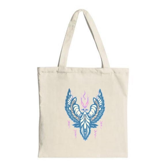 Stylish Canvas Tote Bag with Blue & Purple Bird Design Wings Spread Flame Accent - Perfect for Shopping Travel & Parties