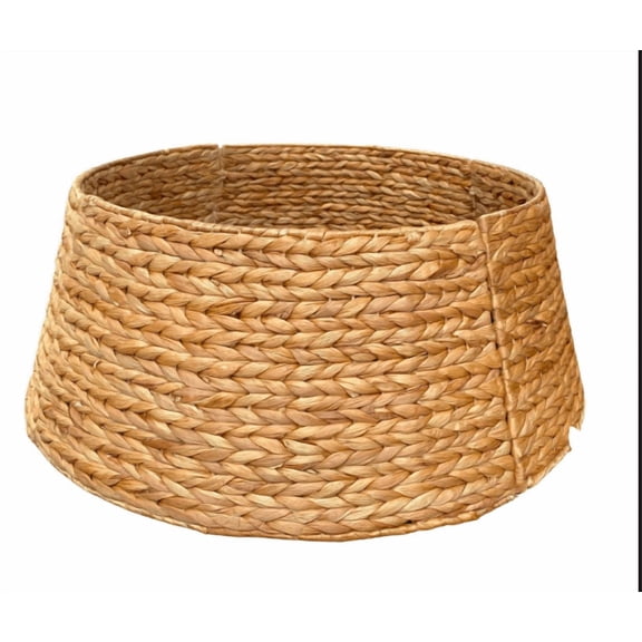 Laquedecraft Water Hyacinth Christmas Tree Collar | Woven Wicker Christmas Rattan Xmas Tree Collar for Artificial Trees | Tree Stand Base Cover Ring (Brown, 26 inch) (Brown Wash)