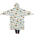 thumbnail image 2 of Oversized Wearable Blanket Hoodie,Cartoon Construction Vehicles Suns Sherpa Blanket Hoodie with Super Pockets,Super Warm Fuzzy Pullover for Women & Men, 2 of 6