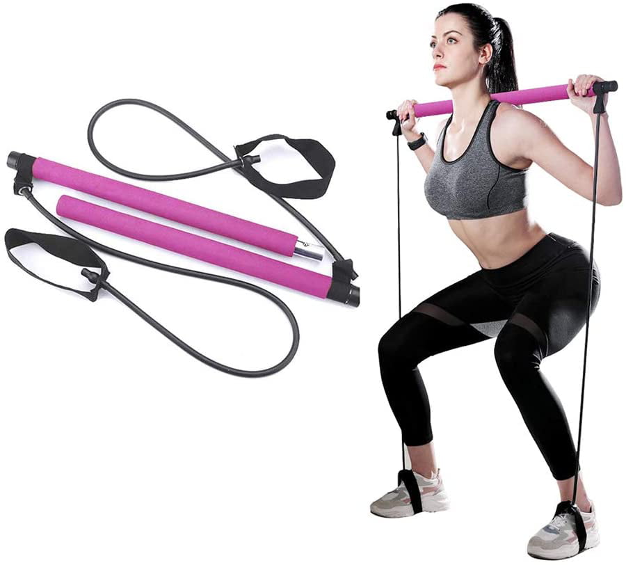 Portable Pilates Bar Kit with Resistance Band Fitness Pull Up Bar Muscle Toning Bar Hot Yoga Pilates Stick with Foot Loop 