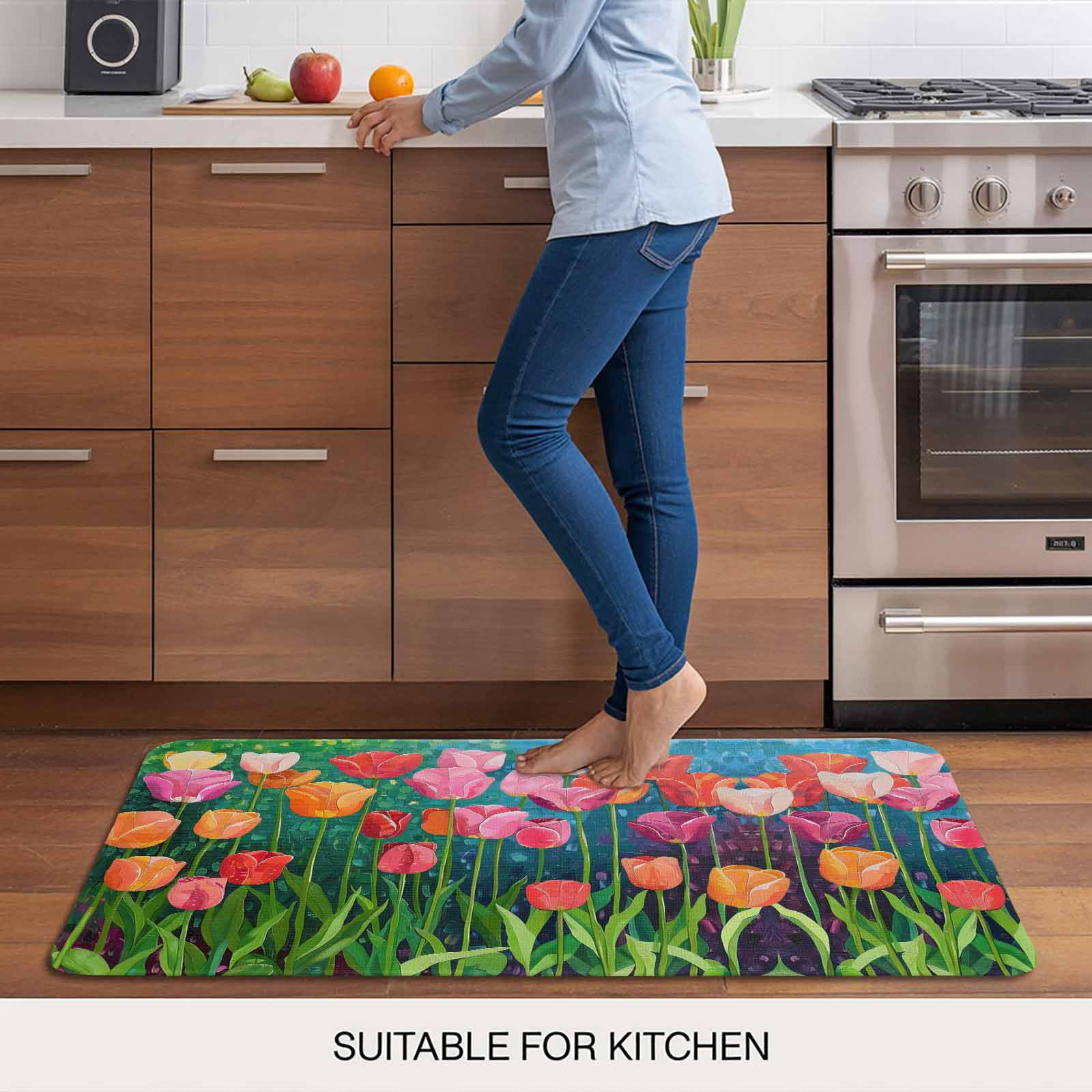 Colorful Spring Floral Doormat Outdoor Entrance 18"x30", Summer Botanical Oil Painting Absorb Moisture Dirt Door Mats, Non-Slip Rubber Backing Floor Mats Indoor, Low-Profile Front Door Rugs