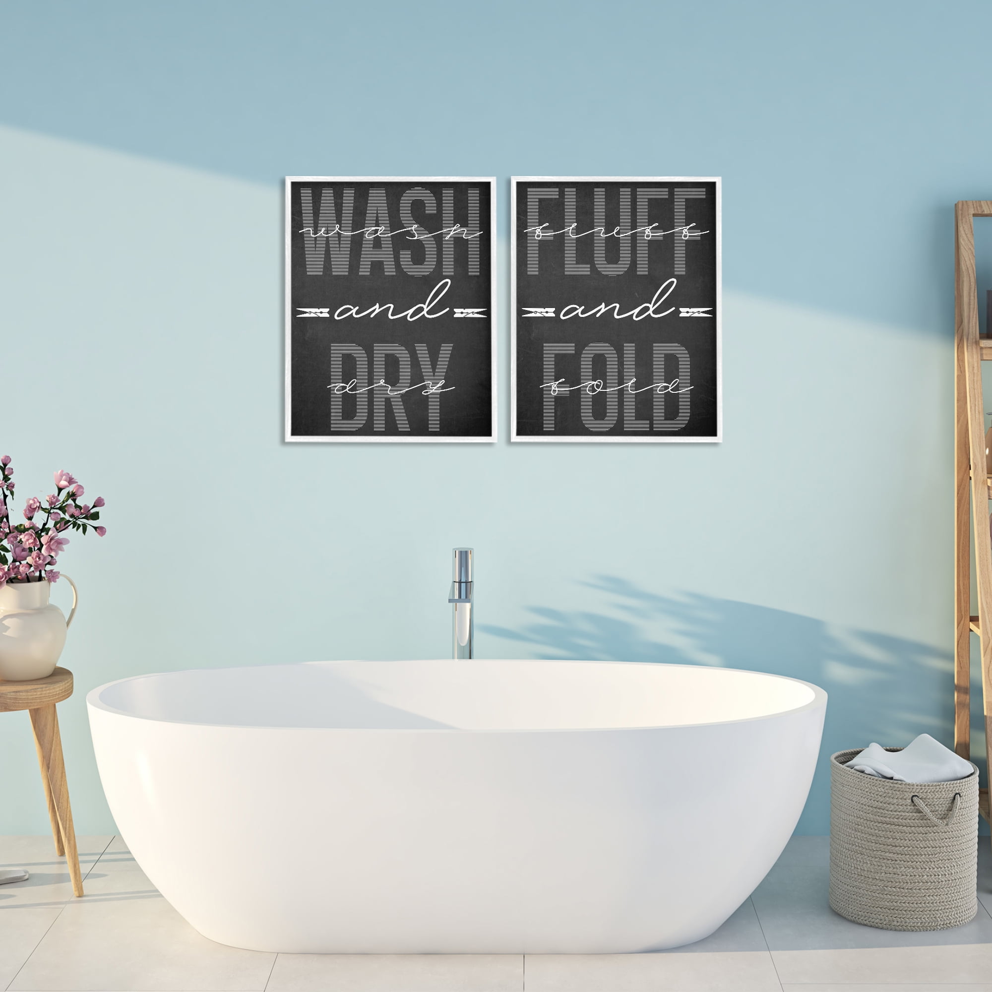 Laundry Words in Black 2 Piece White Framed Giclee Art Set, design by Marcus Prime