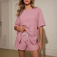 thumbnail image 2 of CheerKidz Womens Loose Fits Solid Color Short Sleeve Round Neck T-Shirt and Shorts Set Casual Comfortable Two Piece Outfit for Home Wear and Summer Vacation, 2 of 7