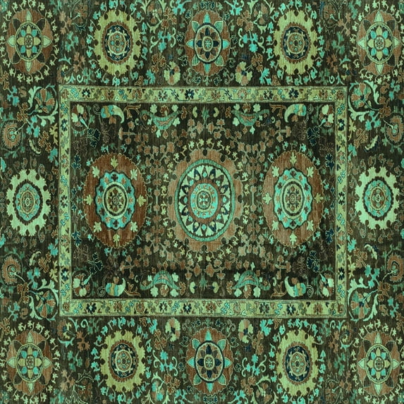 Ahgly Company Machine Washable Indoor Square Oriental Turquoise Blue Traditional Area Rugs, 8' Square