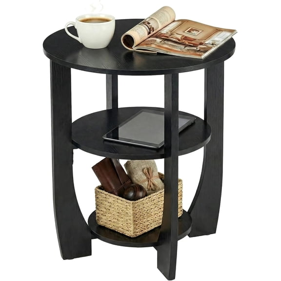 Round End Table with Storage Shelf,3 Tier Modern Side Table, Sofa Recliner Side Table,Accent Coffee Table,Nightstand for Living Room Bedroom for Small Spaces
