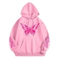 thumbnail image 4 of Wang6 Graphic Hoodies for Womens Causal Loose Fit Butterfly Printed Pullover Sweatshirts Trendy White Fall Long Sleeve V Neck Tops with Pockets Pink L, 4 of 5