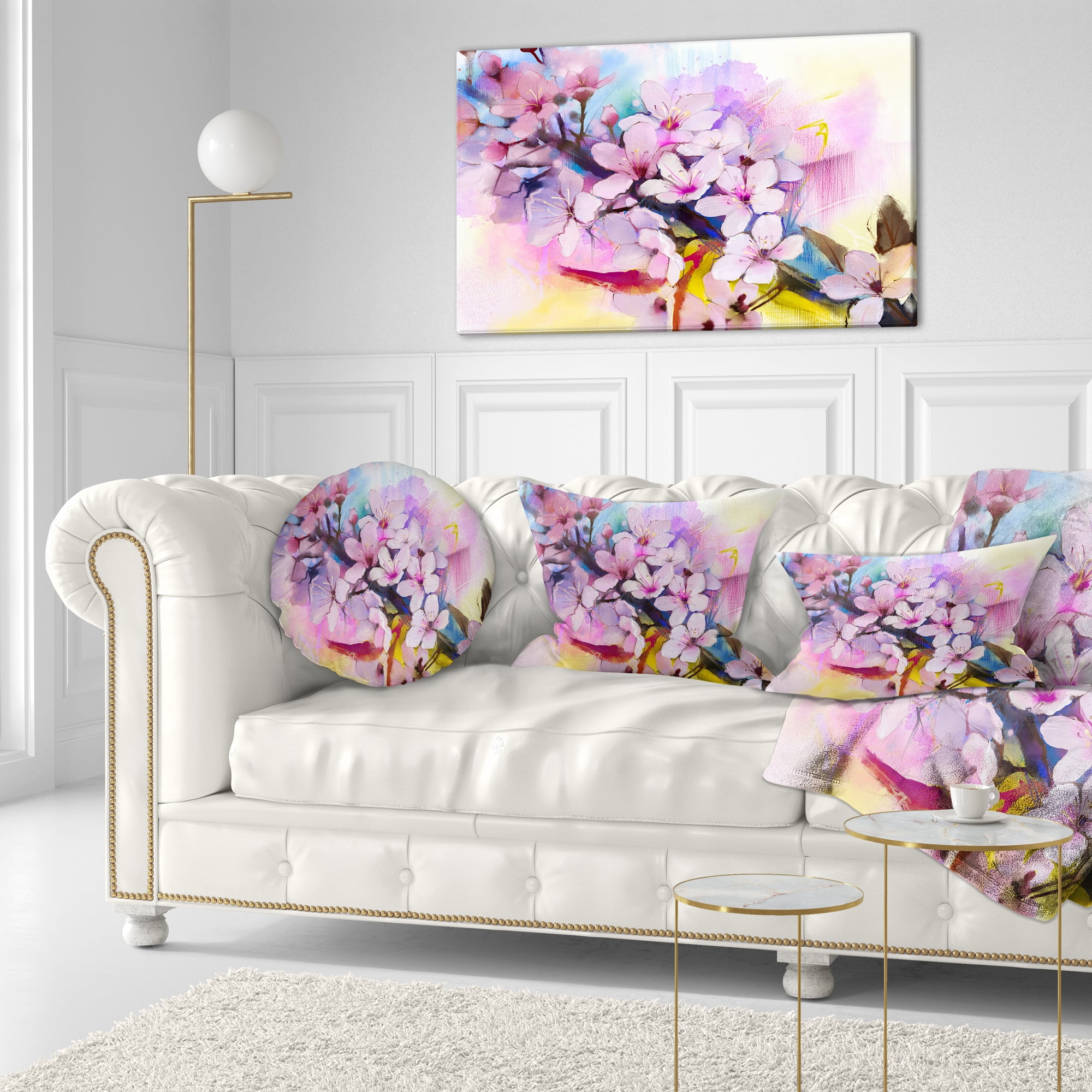 Designart Japanese Cherry Blossoms Watercolor - Floral Throw Pillow - 12x20