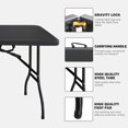 thumbnail image 3 of 6ft Portable Indoor&Outdoor Table with Gravity Lock,Camping Table with Carrying Handle,Folding Table with Foot Pad for Camping, Picnics, Apartment, Black, 3 of 8