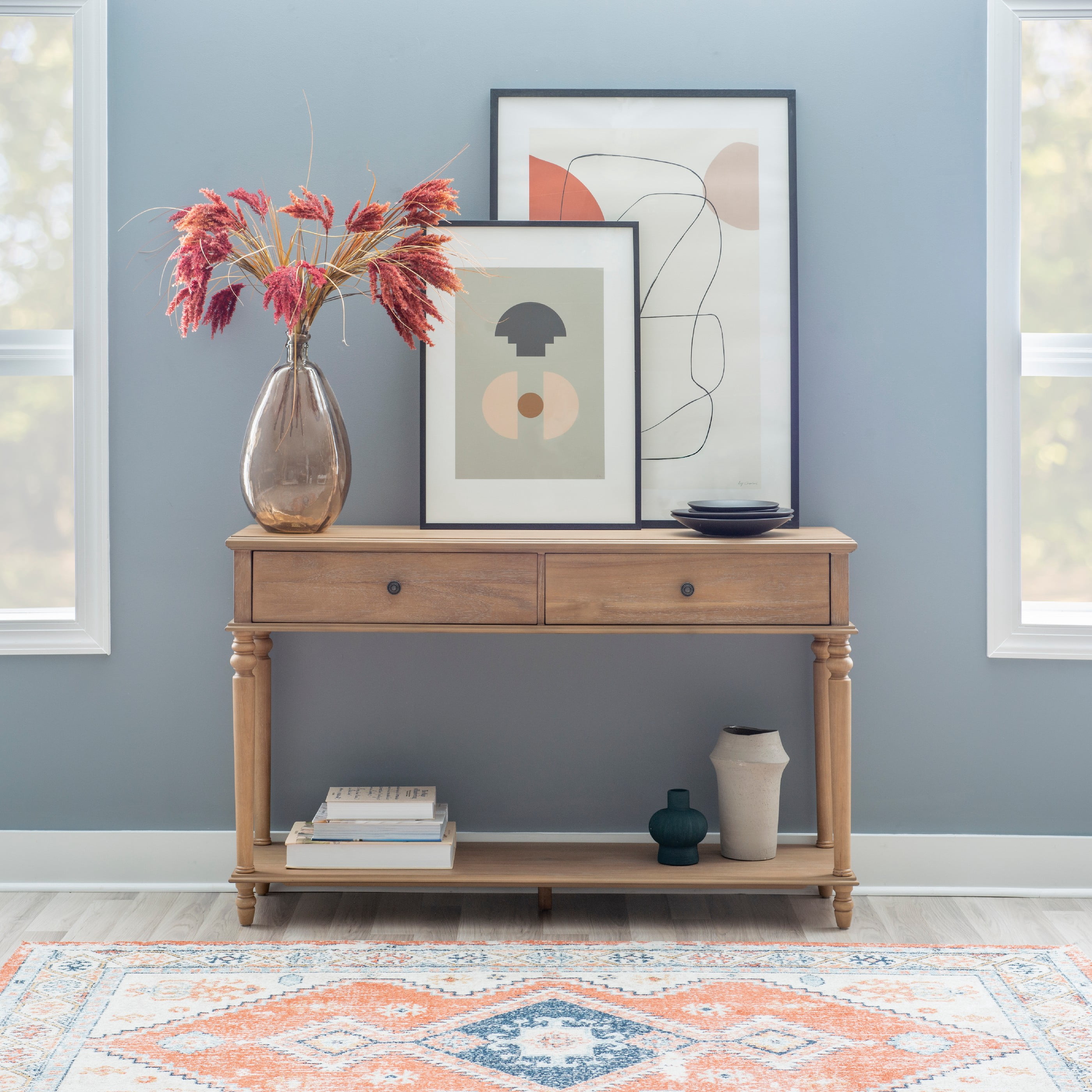 Powell Mcghie Rustic Two Drawer Wood Console Table with Shelf, Natural