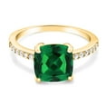 thumbnail image 2 of Gem Stone King 18K Yellow Gold Plated Silver Cushion Green Simulated Emerald Ring for Women (2.62 Cttw, Available in Size 5, 6, 7, 8, 9), 2 of 3